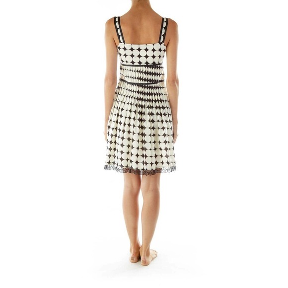 DIMRI SLEEVELESS POLKA DOT SQUARE NECK EMPIRE WAIST DRESS IVORY/BLACK MEDIUM NWT - Picture 2 of 16